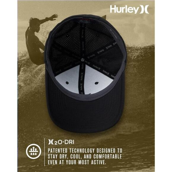 Mens fitted baseball cap curved bill lightweight breathable dri fit black hat - Picture 3 of 8